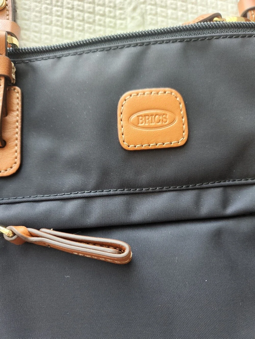 Bric's Navy Blue  Tote with Tan Leather Handles